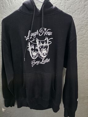 Black Graphic Pullover Hoodie - Laugh Now Cry Later